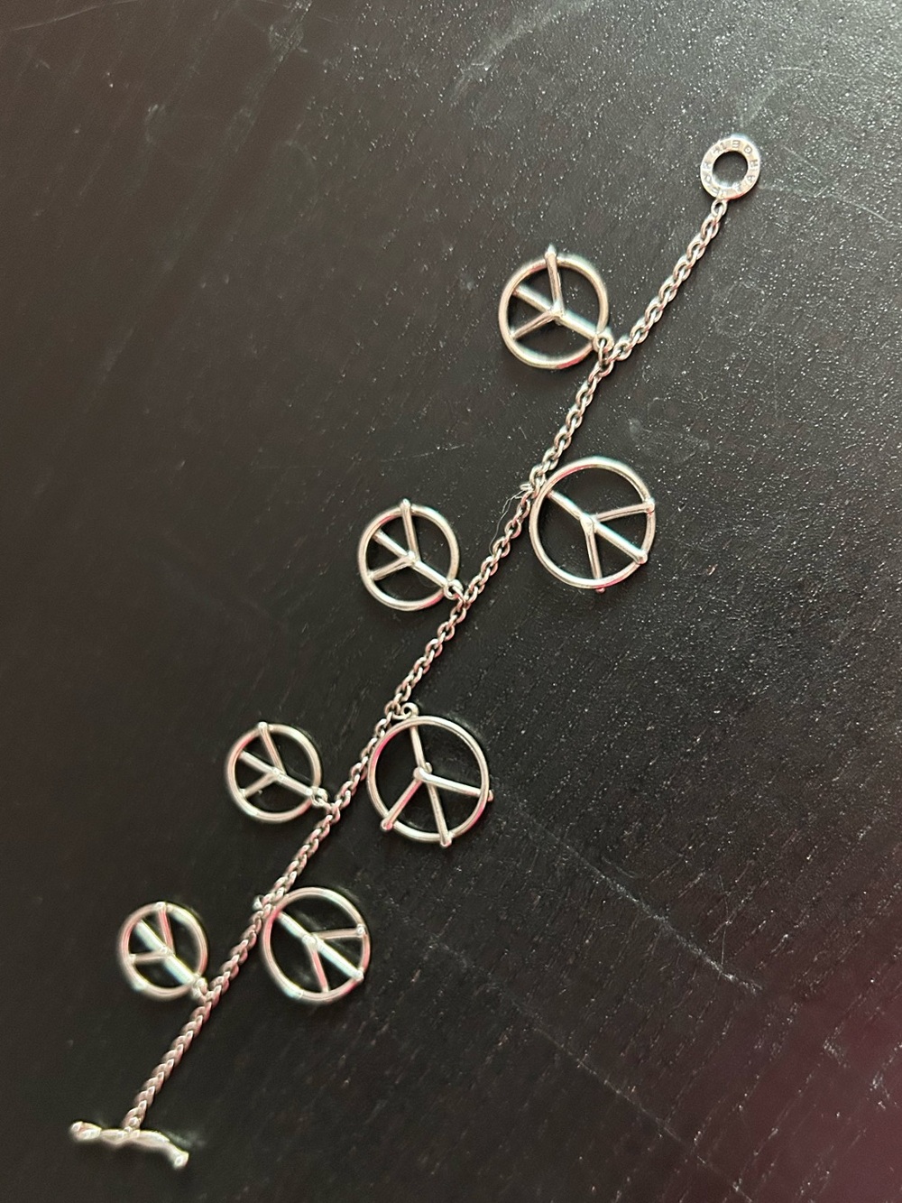 7.5” Sterling Silver Peace Sign Charm Bracelet Dean Harris For Target from 2008